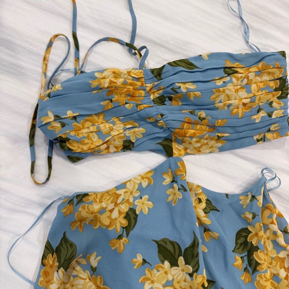 Reformation Cut Out Blue and Yellow Floral Dress - Picture 5 of 7
